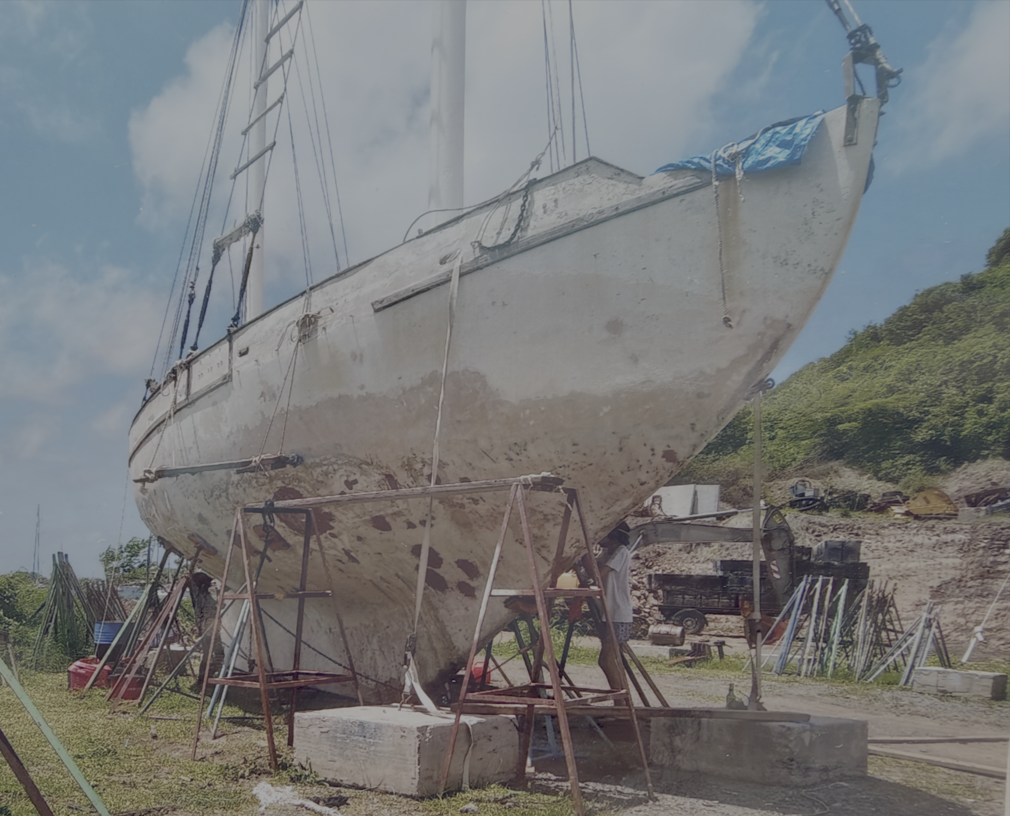 Cherub hauled out on the hard during refit